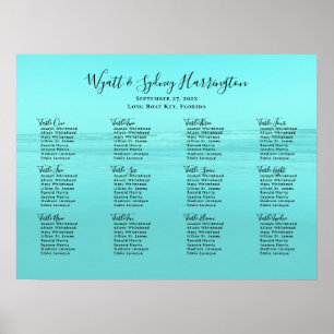 Aqua Blue Ocean Background Table Seating Chart