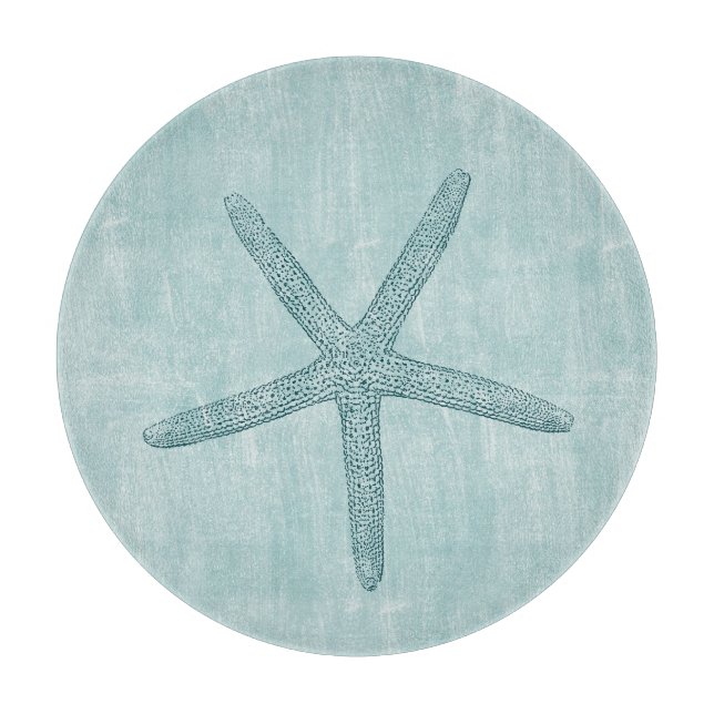 Aqua Blue Ocean Beach Starfish Cutting Board (Front)