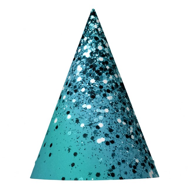 Aqua Blue OCEAN Glitter #1 #shiny Party Hat (Front)