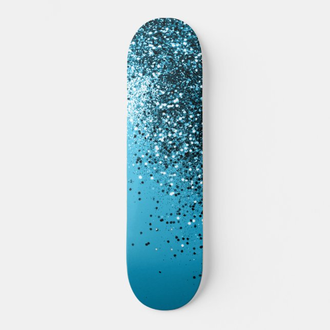 Aqua Blue OCEAN Glitter #1 Skateboard (Front)