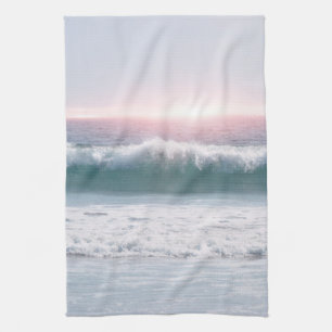 Aqua Blue Ocean Wave Sunset Art Kitchen Tea Towel