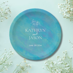 Aqua Blue Ocean Wedding Paper Plate