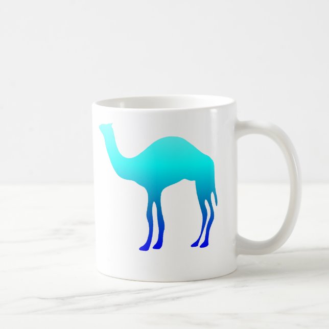 Aqua Blue Ombre Camel Silhouette Coffee Mug (Right)