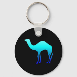 Aqua Blue Ombre Camel Silhouette on Black Key Ring