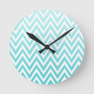 Aqua blue ombre chevron zigzag stripes clock