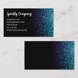 Aqua blue Ombre faux glitter sparkle black elegant Business Card