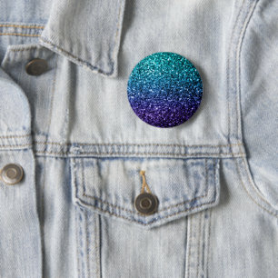 Aqua blue Ombre faux glitter sparkles 6 Cm Round Badge