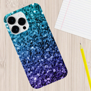 Aqua blue Ombre faux glitter sparkles Case-Mate iPhone Case
