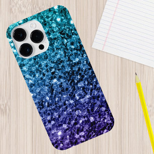 Aqua blue Ombre faux glitter sparkles Case-Mate iPhone 14 Case