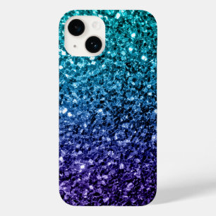 Aqua blue Ombre faux glitter sparkles Case-Mate iPhone 14 Case