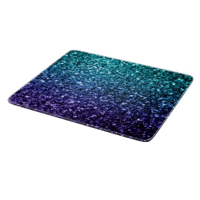 Aqua blue Ombre faux glitter sparkles Cutting Board (Corner)