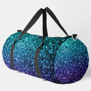 Aqua blue ombre faux glitter sparkles duffle bag