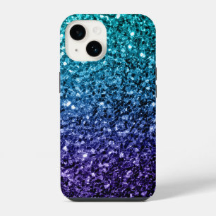 Aqua blue Ombre faux glitter sparkles iPhone 14 Case