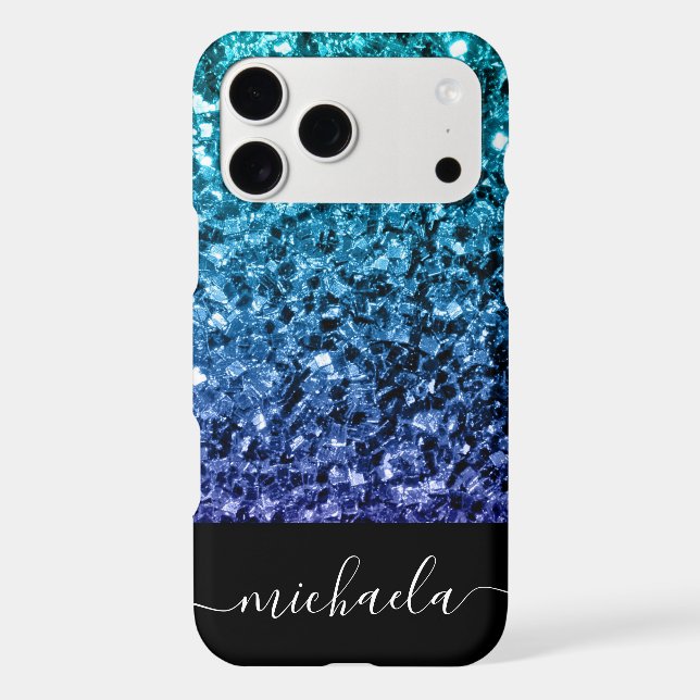 Aqua blue Ombre faux glitter sparkles Monogram (Back)