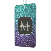 Aqua blue Ombre faux glitter sparkles Monogram