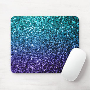 Aqua blue Ombre faux glitter sparkles Mouse Mat