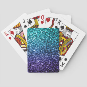 Aqua blue Ombre faux glitter sparkles Playing Cards