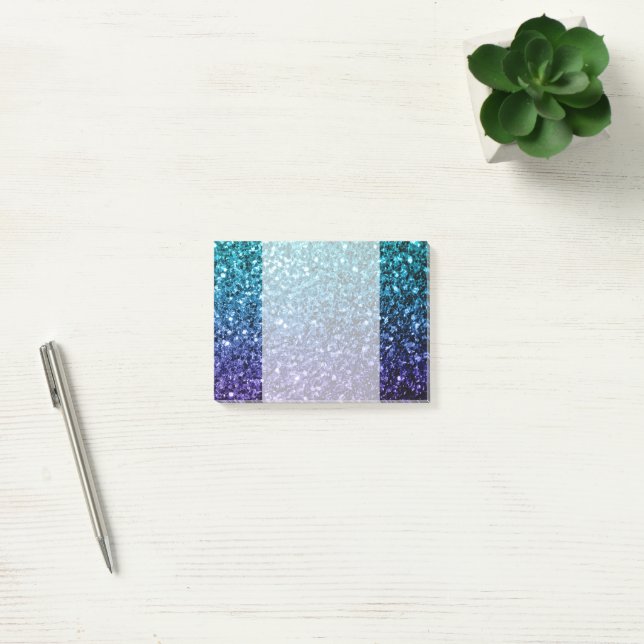 Aqua blue Ombre faux glitter sparkles Post-it Notes (Office)