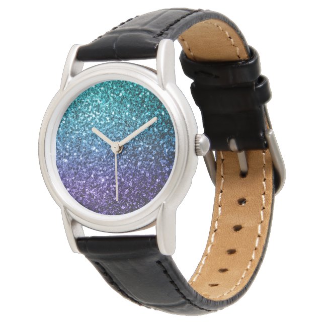 Aqua blue Ombre faux glitter sparkles Watch (Angled)