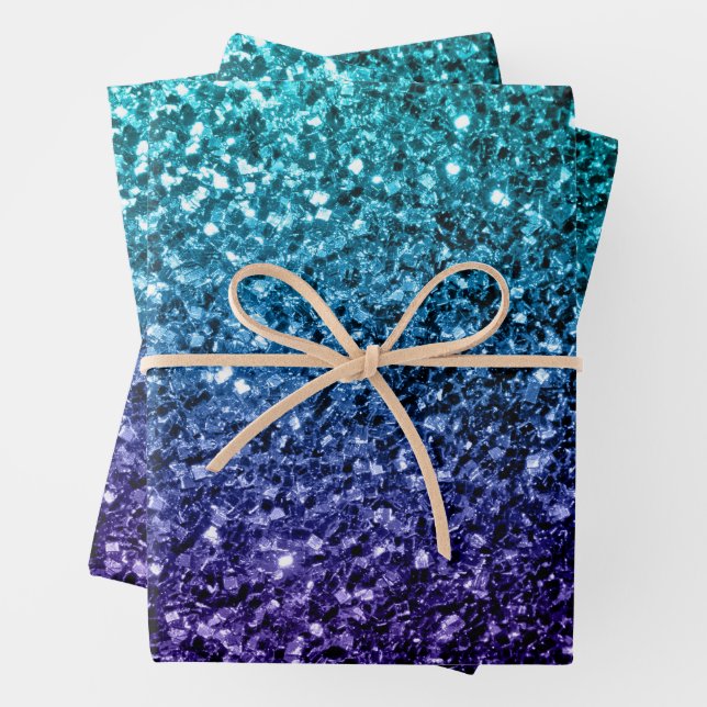 Aqua blue Ombre faux glitter sparkles Wrapping Paper Sheet (In situ)