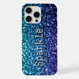Aqua blue ombre faux glitters sparkles Your text iPhone 15 Pro Max Case