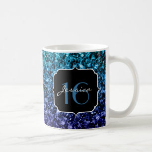 Aqua blue Ombre glitter sparkles Sweet 16 Coffee Mug