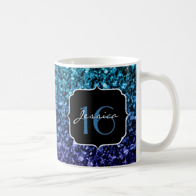 Aqua blue Ombre glitter sparkles Sweet 16 Coffee Mug (Right)