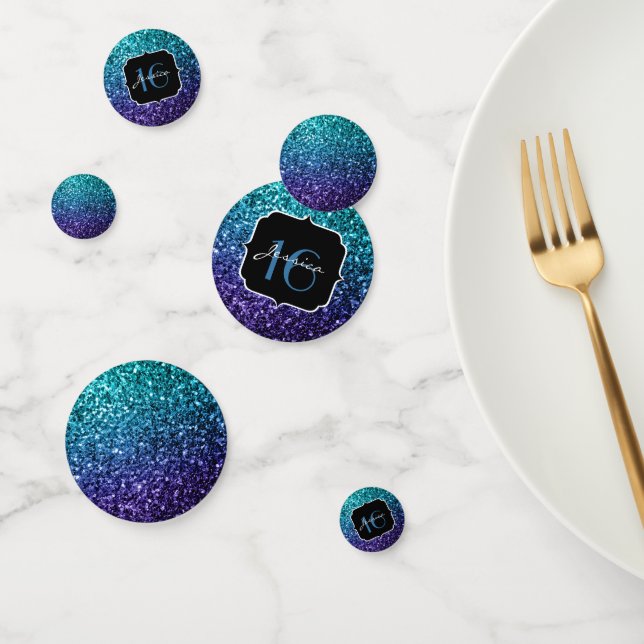 Aqua blue Ombre glitter sparkles Sweet 16 Confetti (Group)