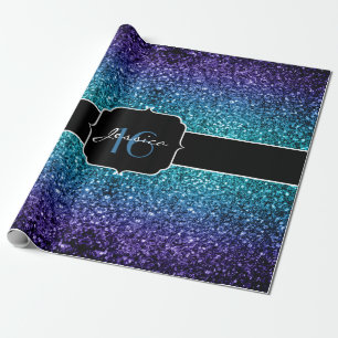 Aqua blue Ombre glitter sparkles Sweet 16 Wrapping Paper