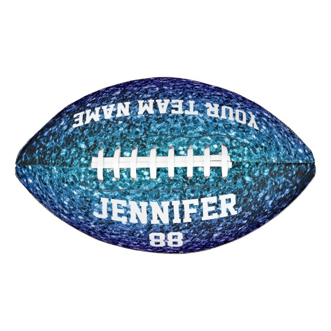 Aqua blue ombre glitter sparkles Your name Team American Football (Front)
