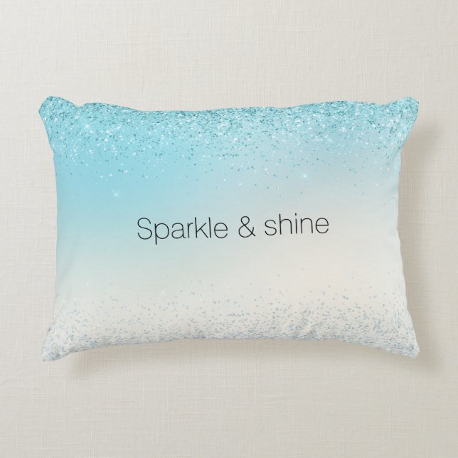 Aqua Blue Ombre Glitzy Sparkle Glitter Decorative Cushion (Front)