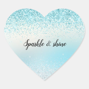 Aqua Blue Ombre Glitzy Sparkle Glitter Heart Sticker