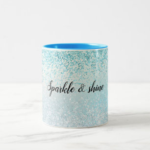 Aqua Blue Ombre Glitzy Sparkle Glitter Two-Tone Coffee Mug