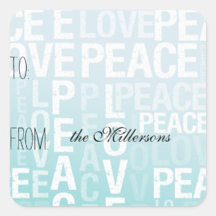 Aqua Blue Ombre Love Peace Gift Tag