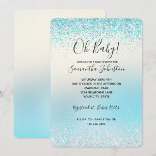 Aqua Blue Ombre Tie dye Glitzy Sparkle Glitter Invitation