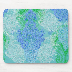 Aqua blue paisley tree flower cloth pattern mouse mat