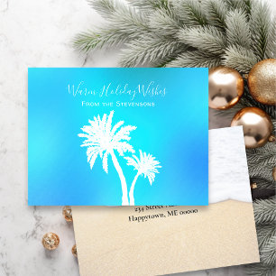 Aqua Blue Palm Trees Tropical Holiday Greeting Postcard