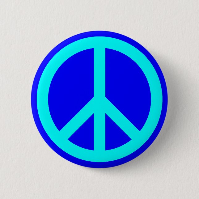 Aqua Blue Peace Symbol 6 Cm Round Badge (Front)