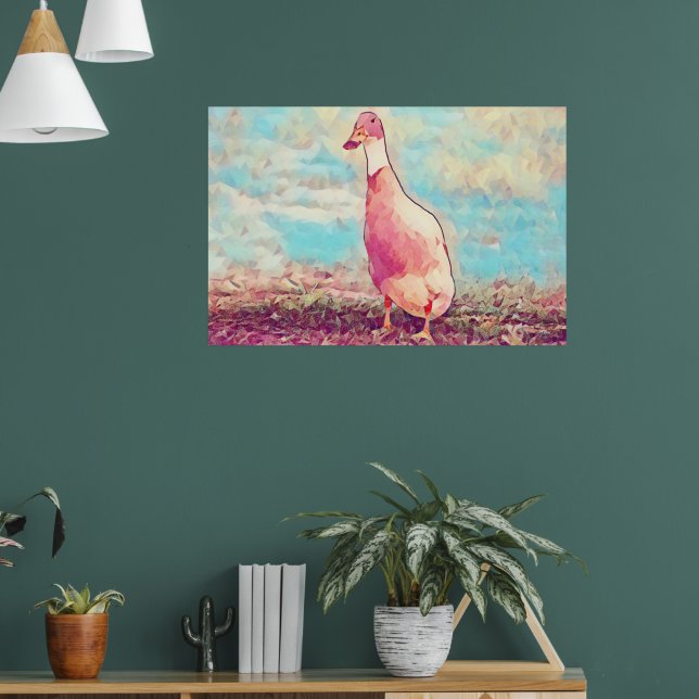 Aqua Blue Peachy Duck Art Decor Poster (Living Room 1)