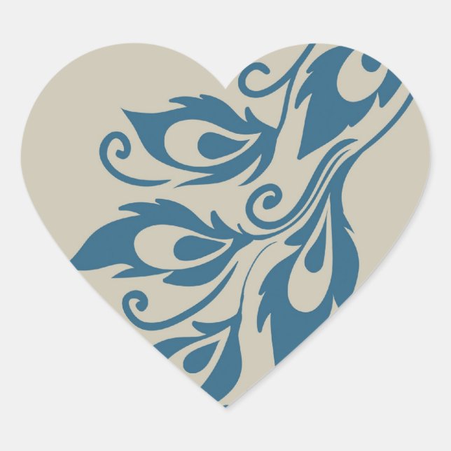 Aqua Blue Peacock Feathers Heart Sticker (Front)