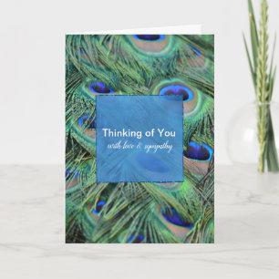 Aqua Blue Peacock Feathers Thinking of You Card