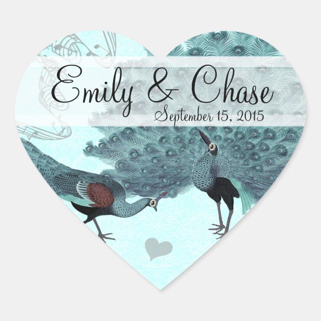 Aqua Blue Perfect Pair Peacock Wedding Sticker (Front)