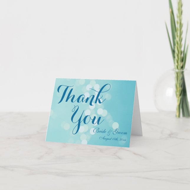 Aqua Blue Personalised Wedding Thank You Cards (Front)