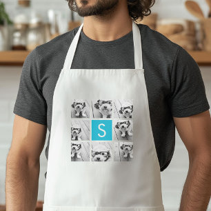 Aqua Blue Photo Collage Custom Monogram Standard Apron
