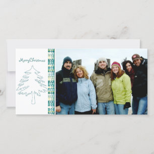 Aqua Blue Pine Tree & Snowflake Merry Christmas Holiday Card