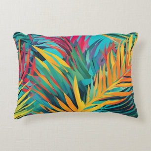 Aqua Blue Pink Colourful Palm Leaves Decorative Cushion
