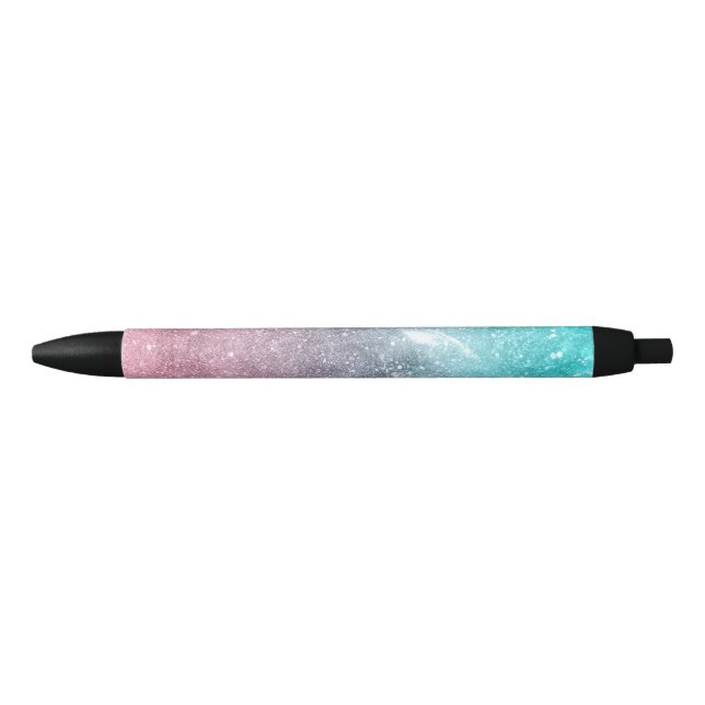 Aqua blue Pink ombre sea galaxy abstract Black Ink Pen (Front)