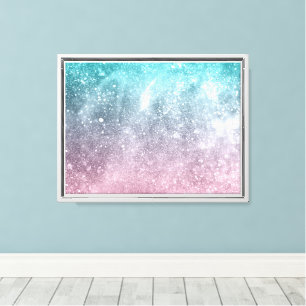 Aqua blue Pink ombre sea galaxy abstract Canvas Print