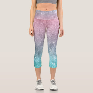 Aqua blue Pink ombre sea galaxy abstract Capri Leggings