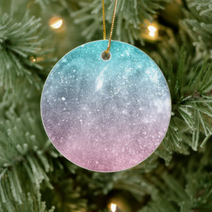 Aqua blue Pink ombre sea galaxy abstract Ceramic Tree Decoration